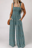 Smocked Floral Square Neck Jumpsuit