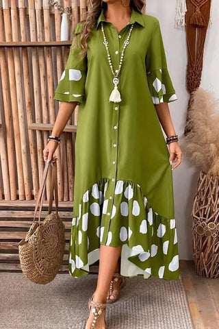 Polka Dot Button-Front Midi Dress