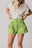 Button-Front Tiered Denim Shorts