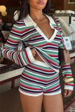 Striped V-Neck Shorts Set