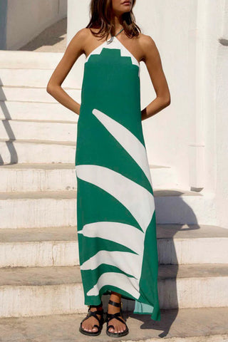 Abstract Print Halter Maxi Dress