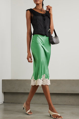 Elegant Lace-Trimmed Skirt Set