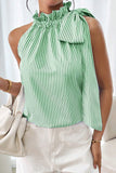 Sky Blue Tied Knot Frilled Collar Sleeveless Top