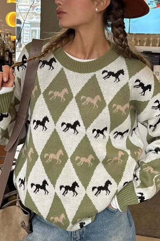 Argyle Horse Pattern Sweater