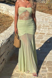 Strapless Ruched Casual Maxi Dress