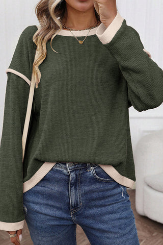 Contrast Color Trim Knit Drop Shoulder Loose Top