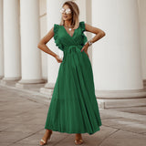 Wrap-Pleated Casual Maxi Dress