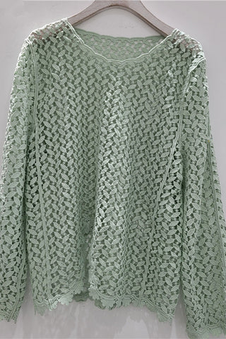 Lace Design Openwork Long Sleeve Blouse
