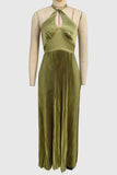 Halter Pleated Evening Dress