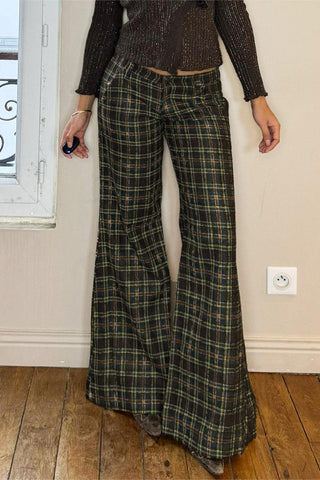 Plaid Wide-Leg Casual Pants