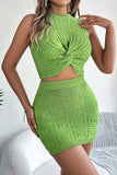 Textured Twist Crop Top and Skirt Set