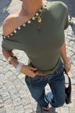 Off-Shoulder Button-Trim T-Shirt