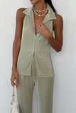 Collared Button-Front Pants Set