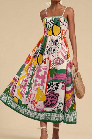 Colorful Strappy Print Dress