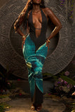 Halter Maxi Dress with Artistic Design