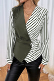 Striped Wrap-Front Blouse