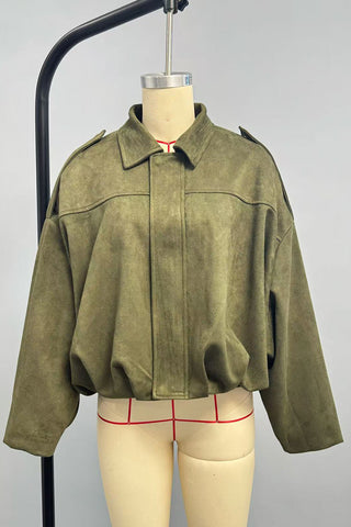 Oversized Zip-Up Jacket with Shoulder Tabs