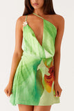 Floral One-Shoulder Draped Dress