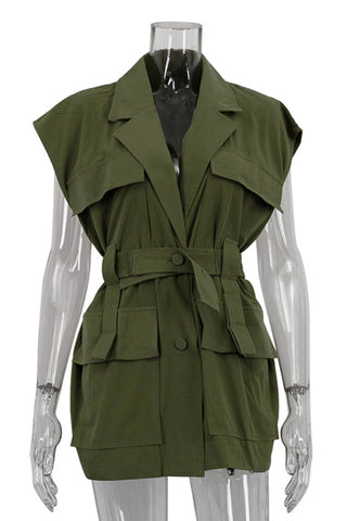 Belted Sleeveless Blazer Shirt