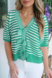 Stripe V Neck Bow Sweater