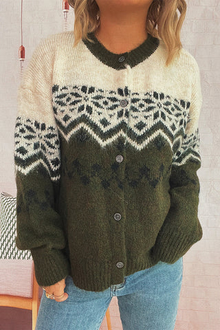 Button-Up Nordic Pattern Cardigan