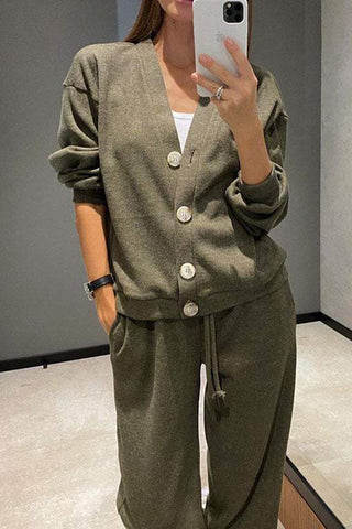 Casual Button Cardigan and Pants Set