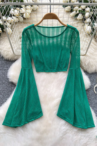 Flared Sleeve Sheer Crop Top