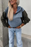Zip-Front Denim Panel Hoodie