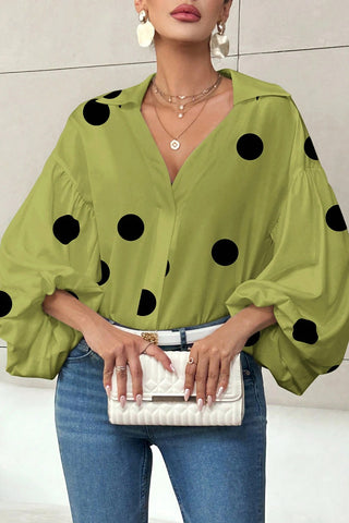 Polka Dot Blouse with Deep V-Neck