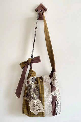 Patchwork Shoulder Bag with Lace Accents