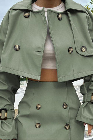 Button-Front Skirt Set with Jacket
