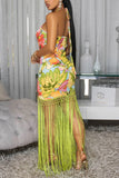 Floral Halter Fringe Casual Dress
