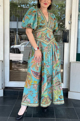 Floral Puff Sleeve Casual Dress