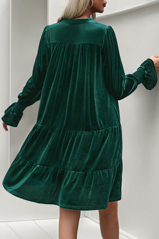 V-Neck Tiered Dress with Smocked Sleeves