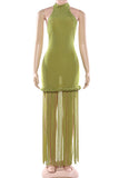 Fringe Hem Halter Dress