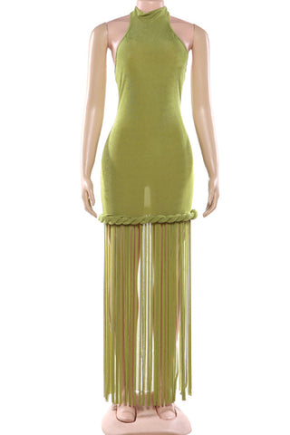 Fringe Hem Halter Dress