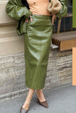 Elegant Faux Leather Midi Skirt