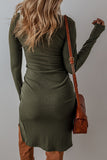 Asymmetrical Hem Long-Sleeve Dress
