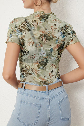 Artistic Print High Neck T-Shirt