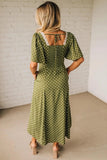 Polka Dot Print Smocked Dress