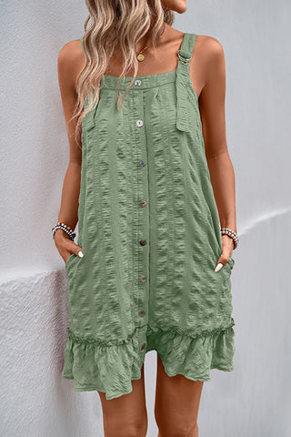 Button-Front Ruffled Casual Dress