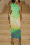 One-Shoulder Ombre Maxi Dress