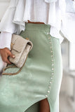 Button-Detail Casual Midi Skirt