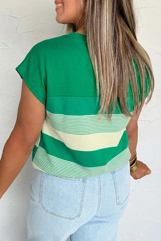 Stripe Crew Neck Cap Sleeve T-Shirt