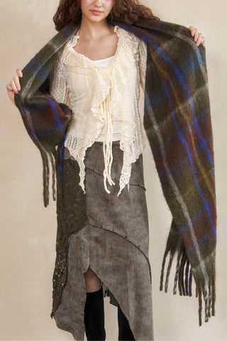 Plaid Fringed Scarf