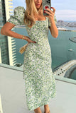 Puff-Sleeve Floral Casual Dress