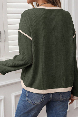 Contrast Color Trim Knit Drop Shoulder Loose Top