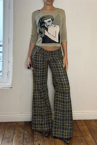 Plaid Wide-Leg Casual Pants
