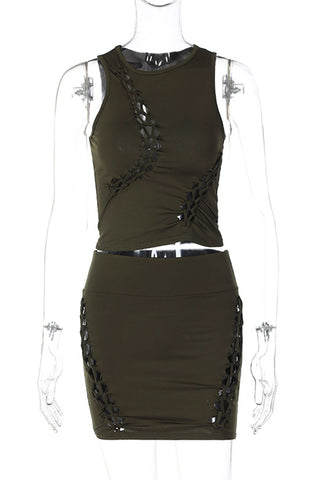 Intricate Cutout Skirt Set