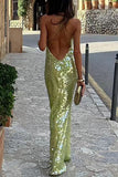 Sequin Evening Gown with Strappy Design